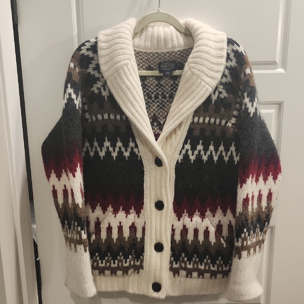 Pendleton Cream And Black Patterned Cardigan - image 1